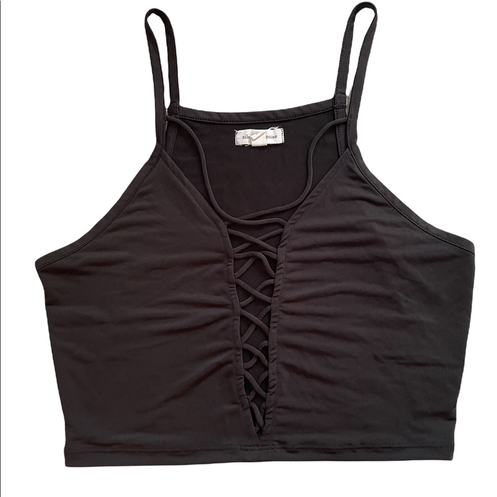 Silence and noise black tank top lace up front